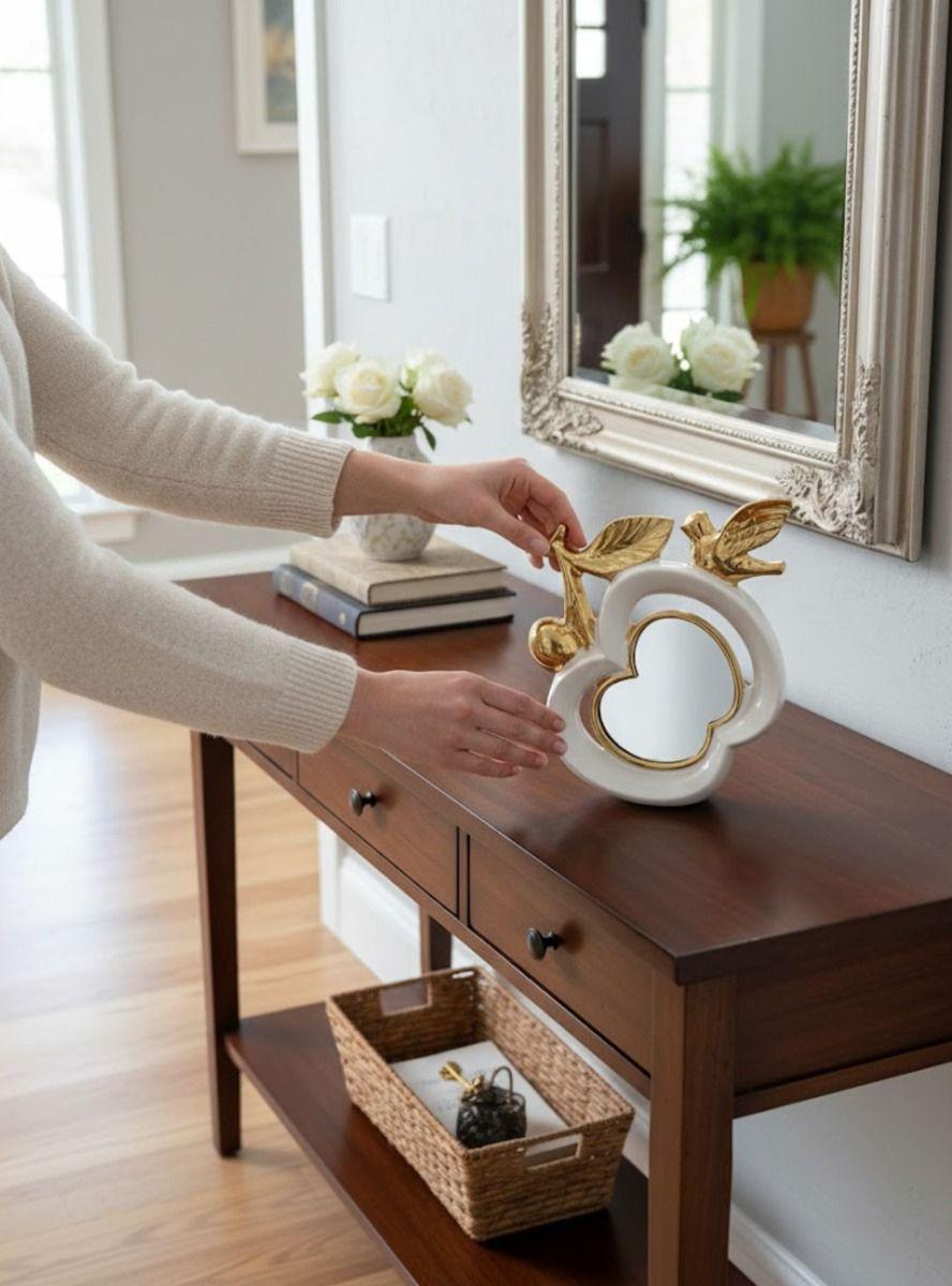 Figura Decorativa Adorno Diseño Pájaro Espejo Manzana Jhn-3