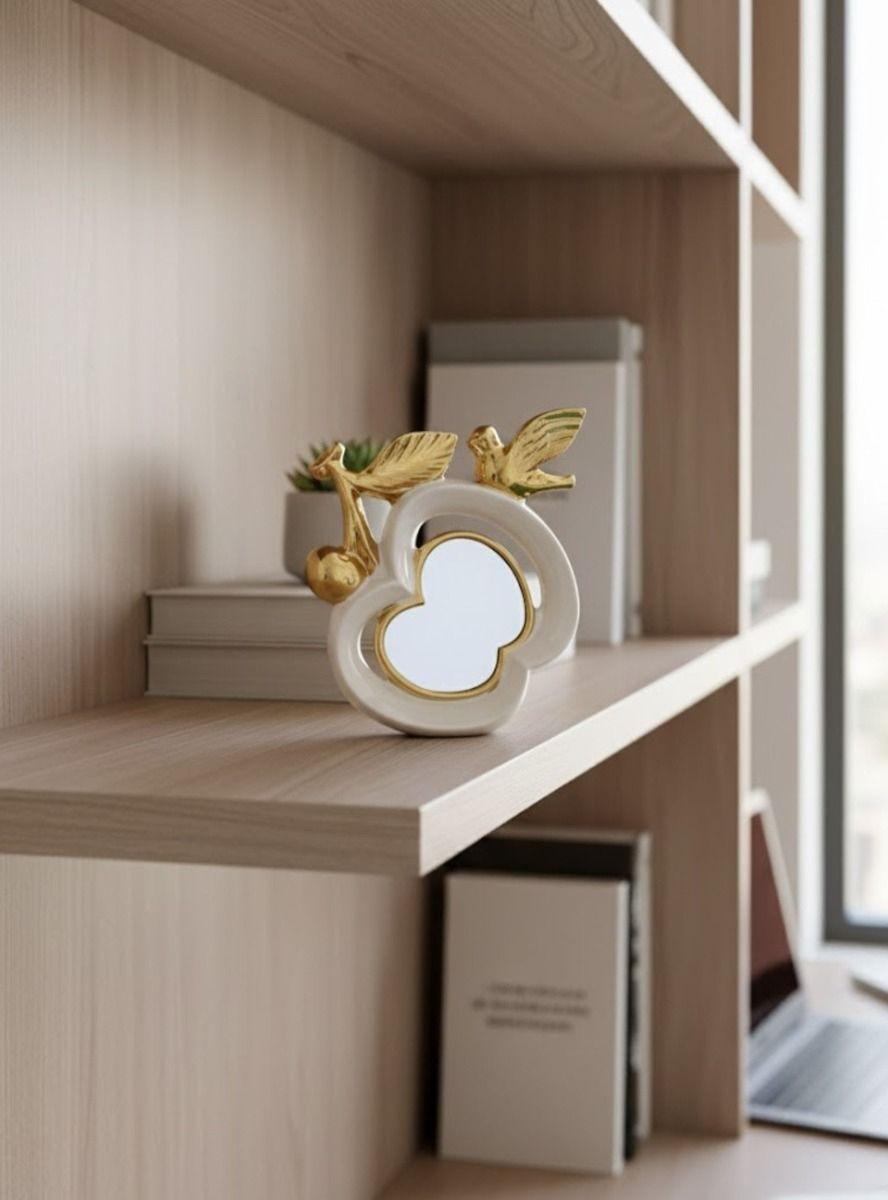 Figura Decorativa Adorno Diseño Pájaro Espejo Manzana Jhn-7