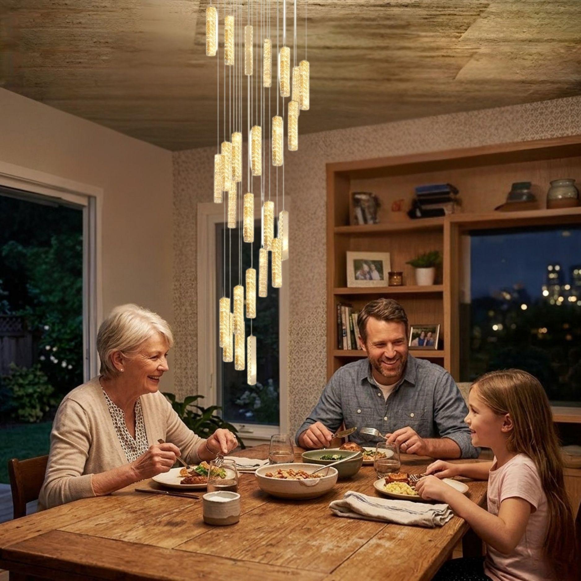 Lámpara Suspensión Doble Altura Cascada Espiral Led ALJ-4