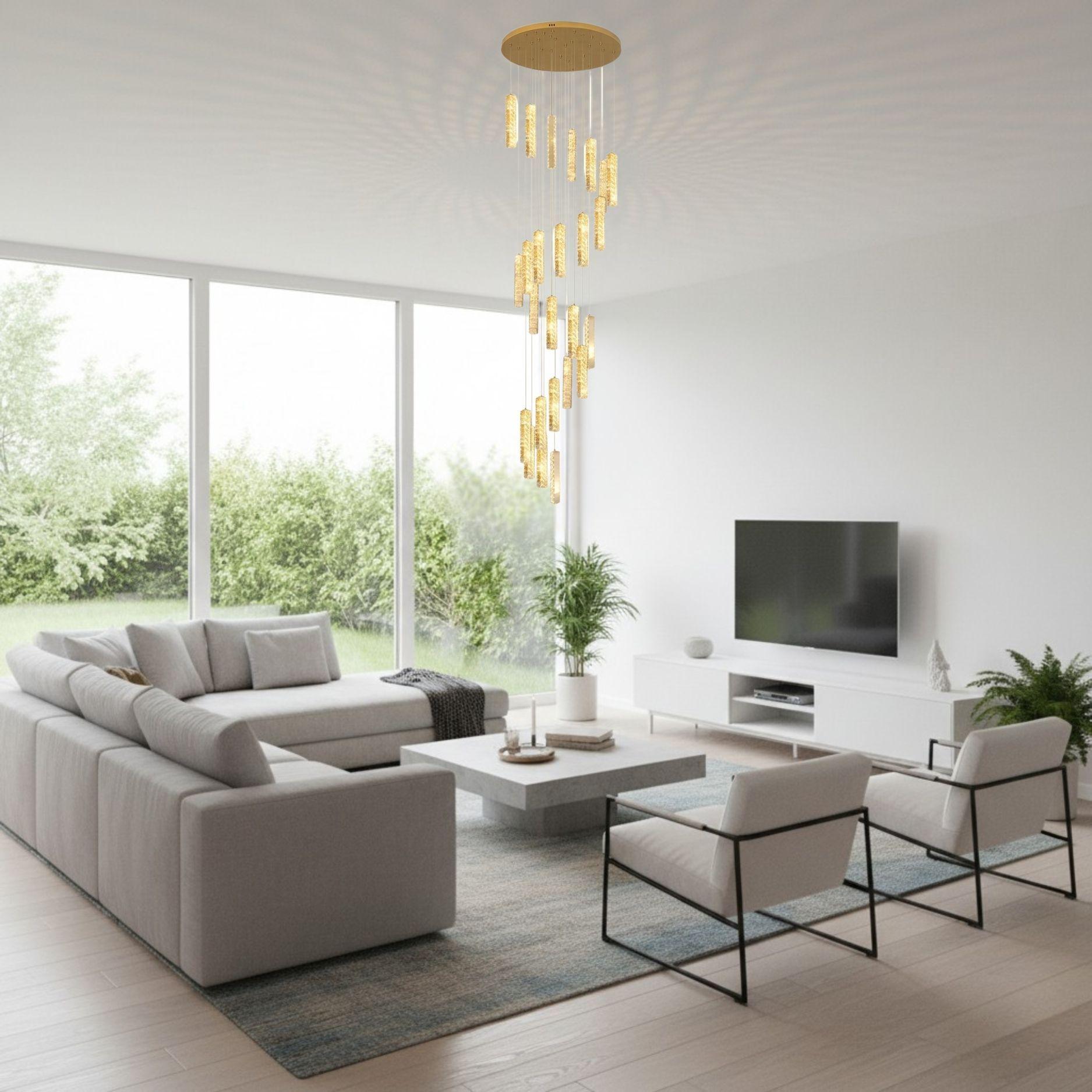 Lámpara Suspensión Doble Altura Cascada Espiral Led ALJ-7