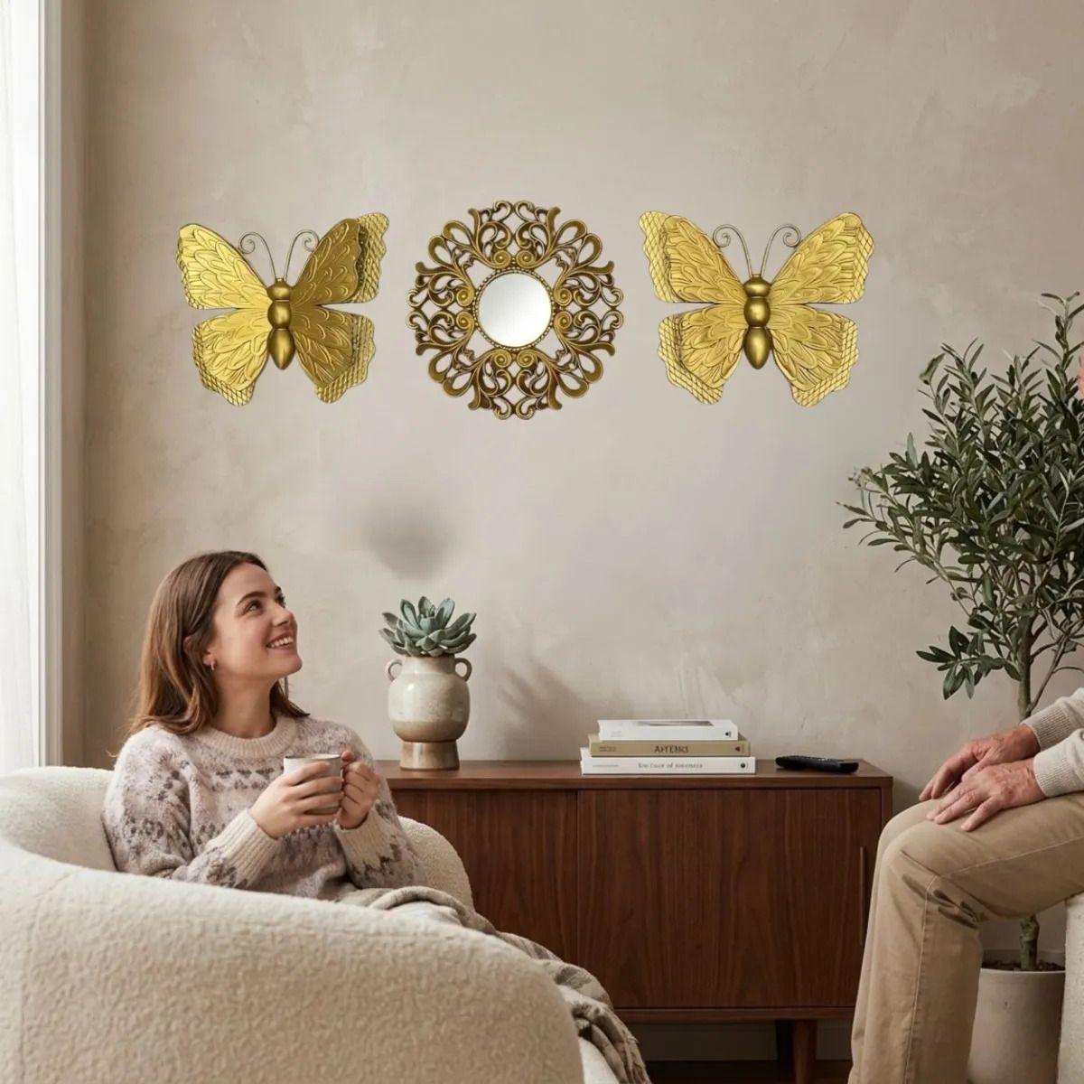 Set Espejo Decorativo Pared Mariposas Estilo Moderno ALJ-2