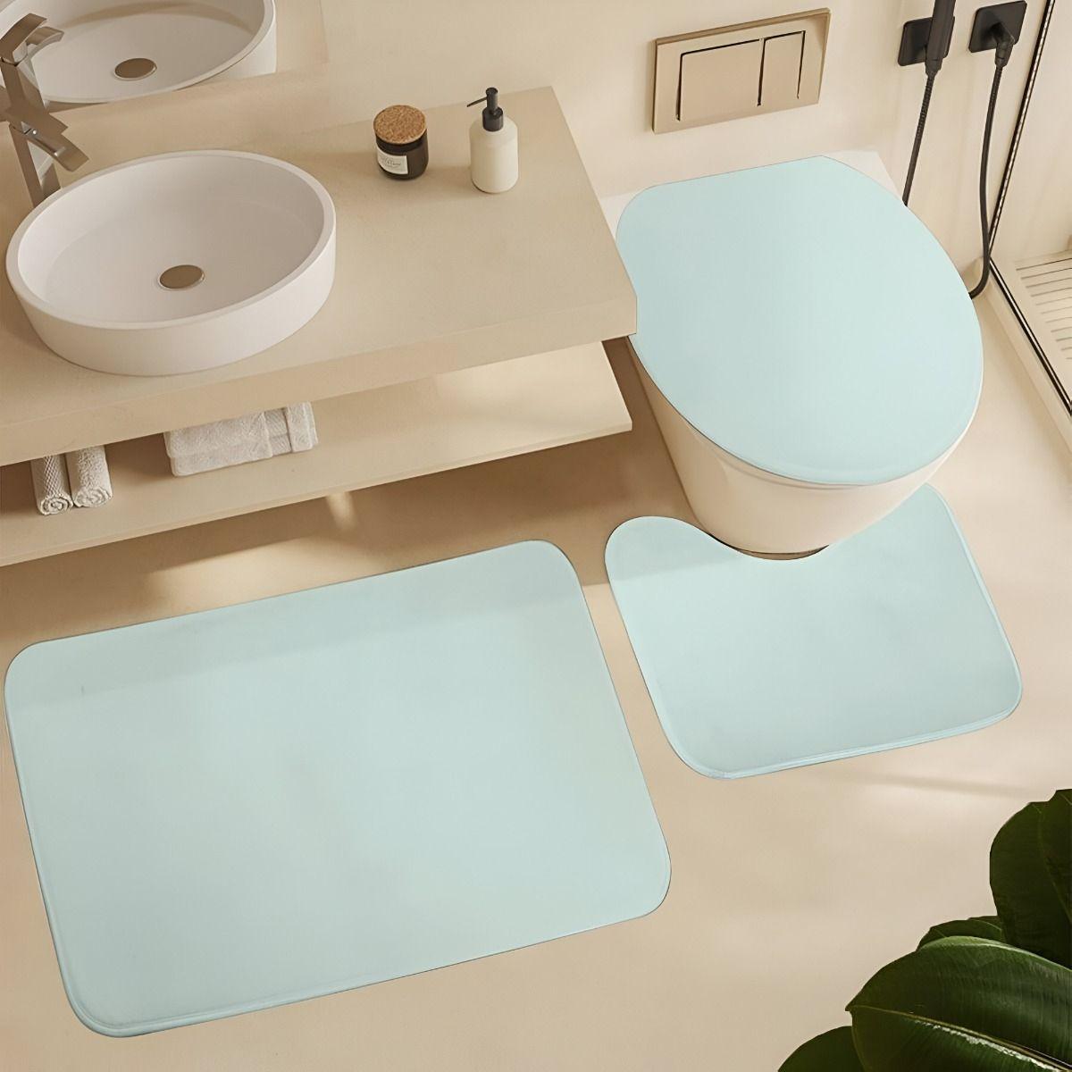 Set 3 Alfombras Baño Menta Decorativa Antideslizante Jhn-7