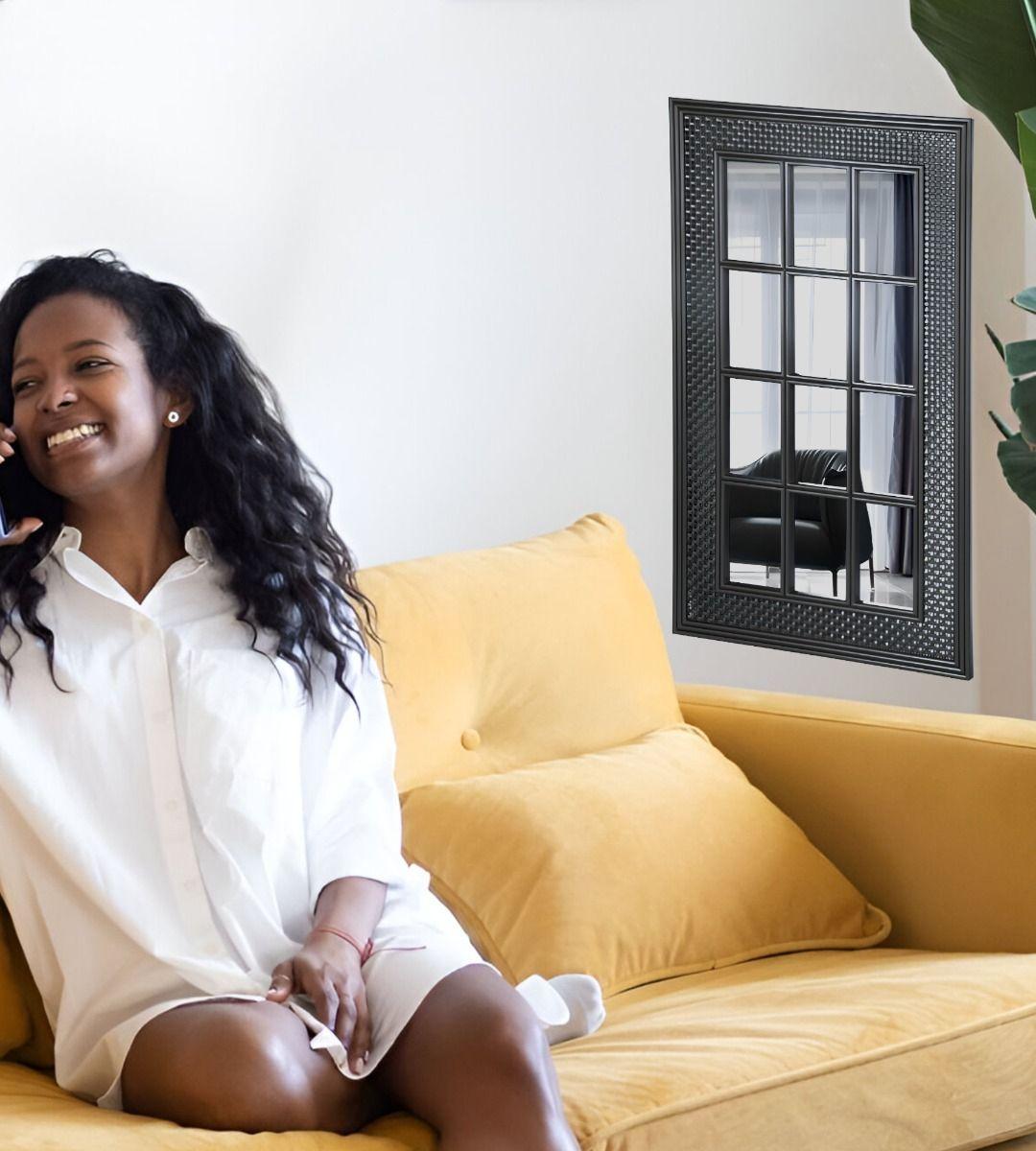 Espejo Decorativo Diseño Ventana Marco Negro Rectangular Jhn-6