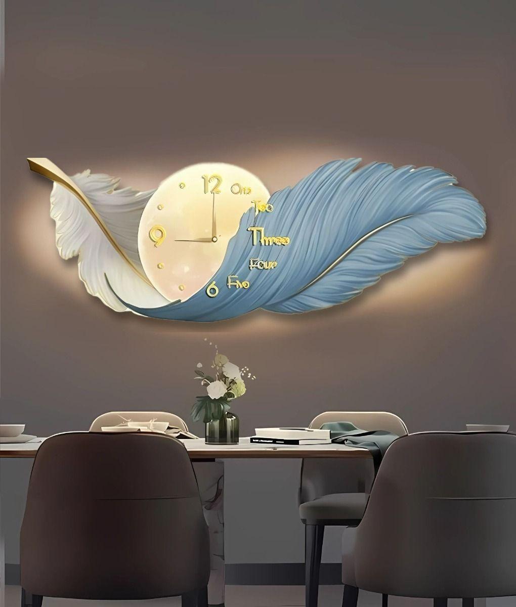 Reloj Pared LED Decorativo Diseño Pluma 3D Hogar Jhn-7