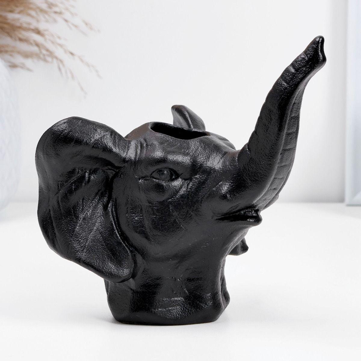 Maceta Cerámica Elefante Negro Decoración Jhn-2