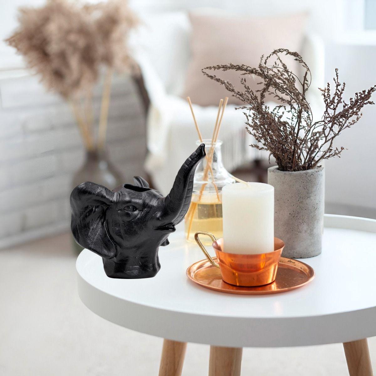 Maceta Cerámica Elefante Negro Decoración Jhn-4