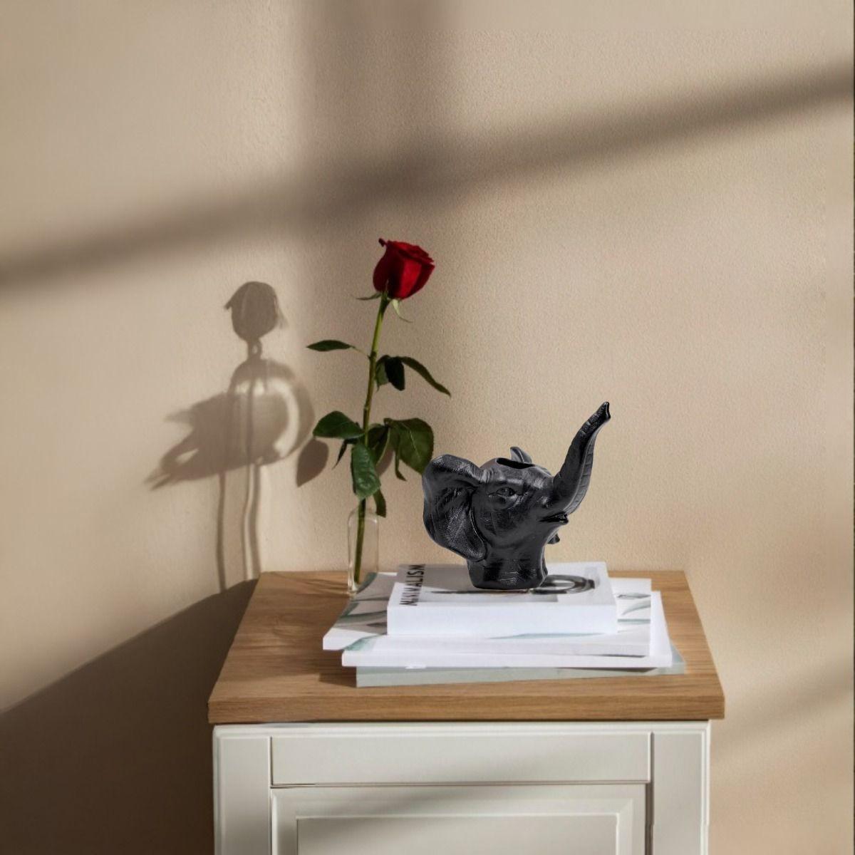 Maceta Cerámica Elefante Negro Decoración Jhn-5