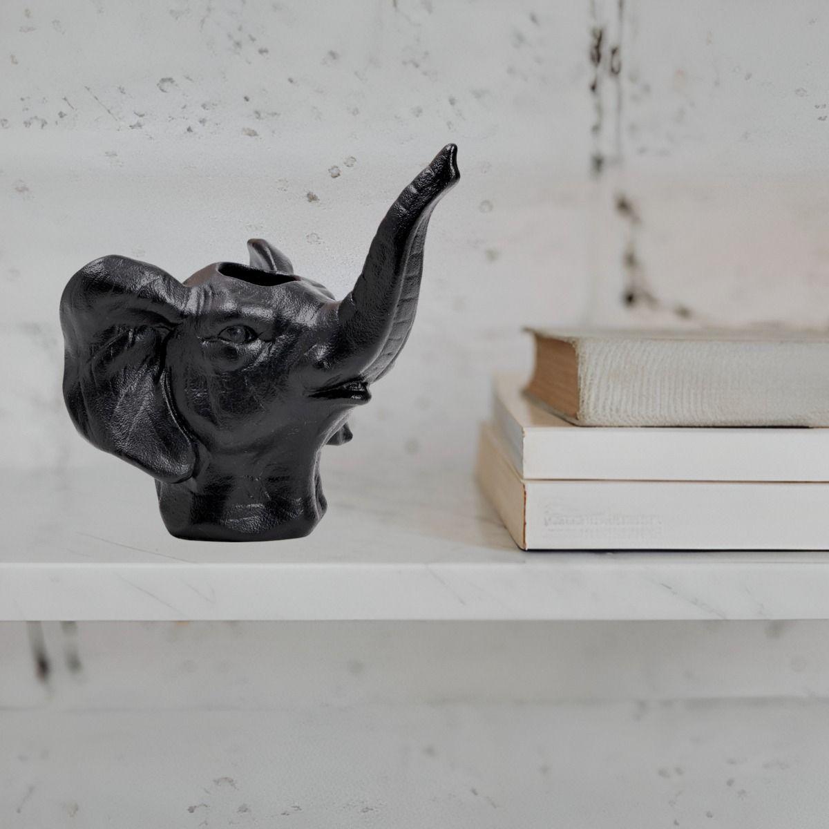 Maceta Cerámica Elefante Negro Decoración Jhn-8