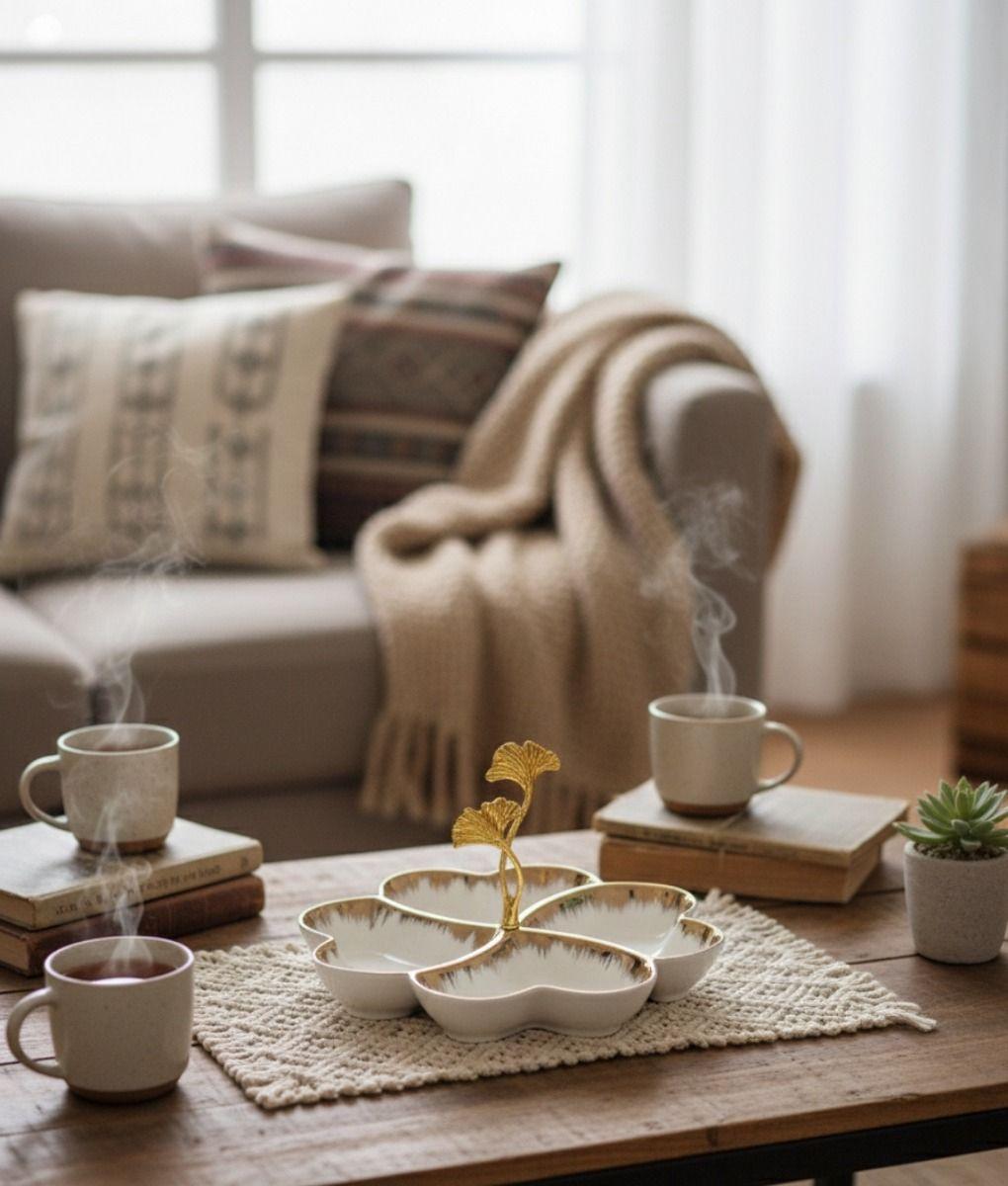 Bandeja Decorativa Trébol Elegante Ginkgo Centro Mesa Jhn-7