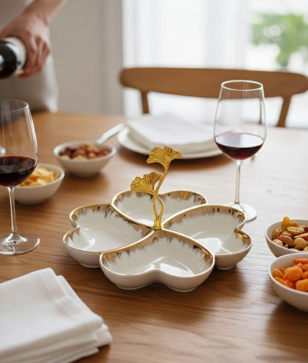 Bandeja Decorativa Trébol Elegante Ginkgo Centro Mesa Jhn-9