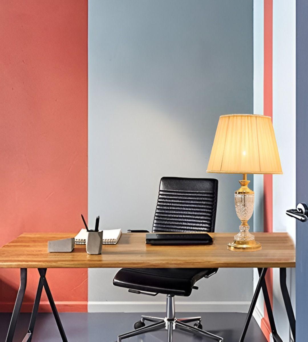 Lámpara Mesa Pantalla Plisada Decorativa Beige Hogar Jhn-3