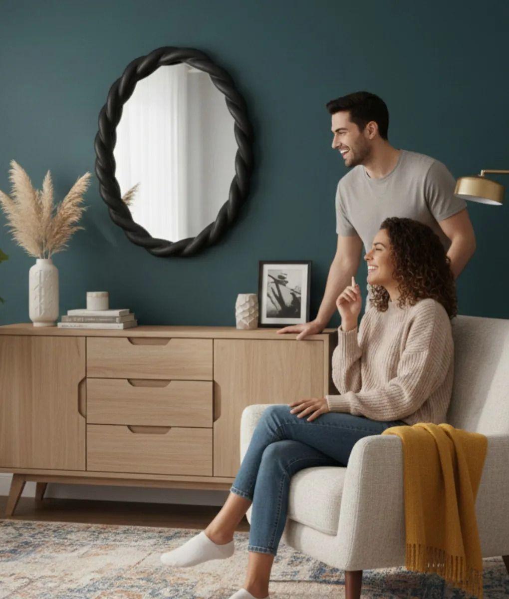 Espejo Pared Ovalado Marco Trenzado Estilo Moderno Jhn-2