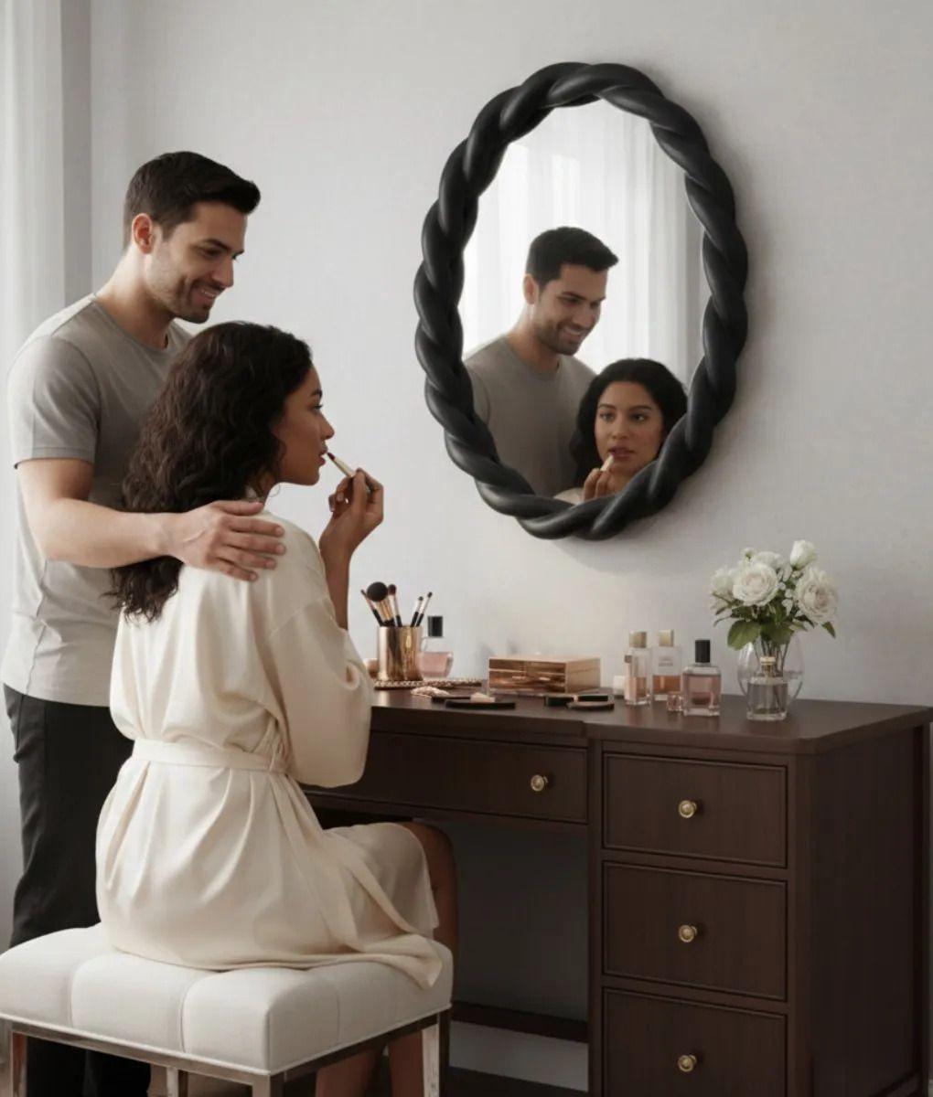 Espejo Pared Ovalado Marco Trenzado Estilo Moderno Jhn-3