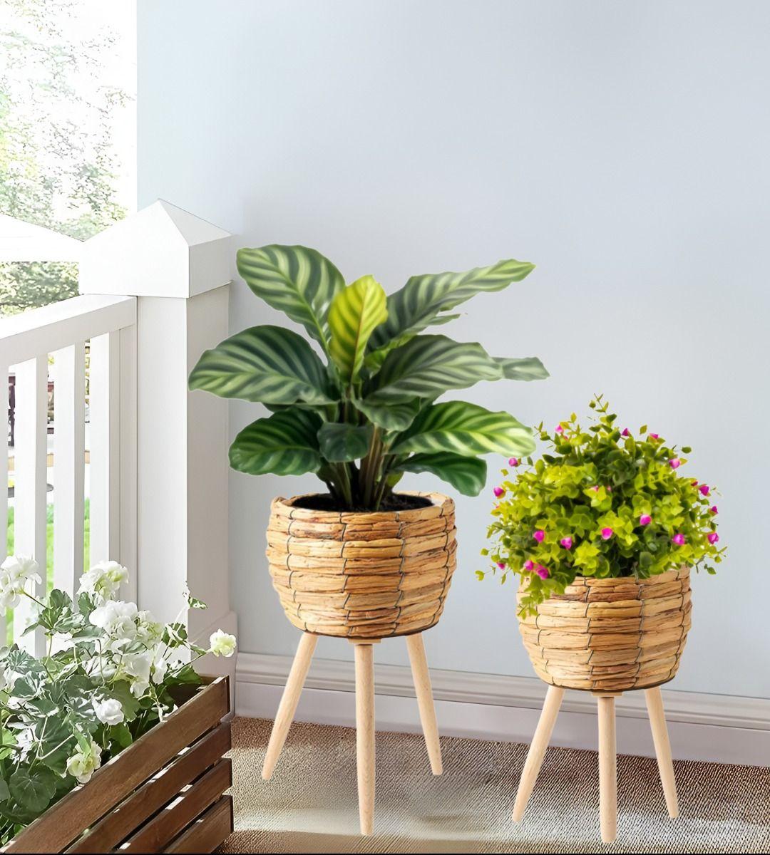 Set Macetas Decorativas Tejido Paja Plantas Flores Jhn-8