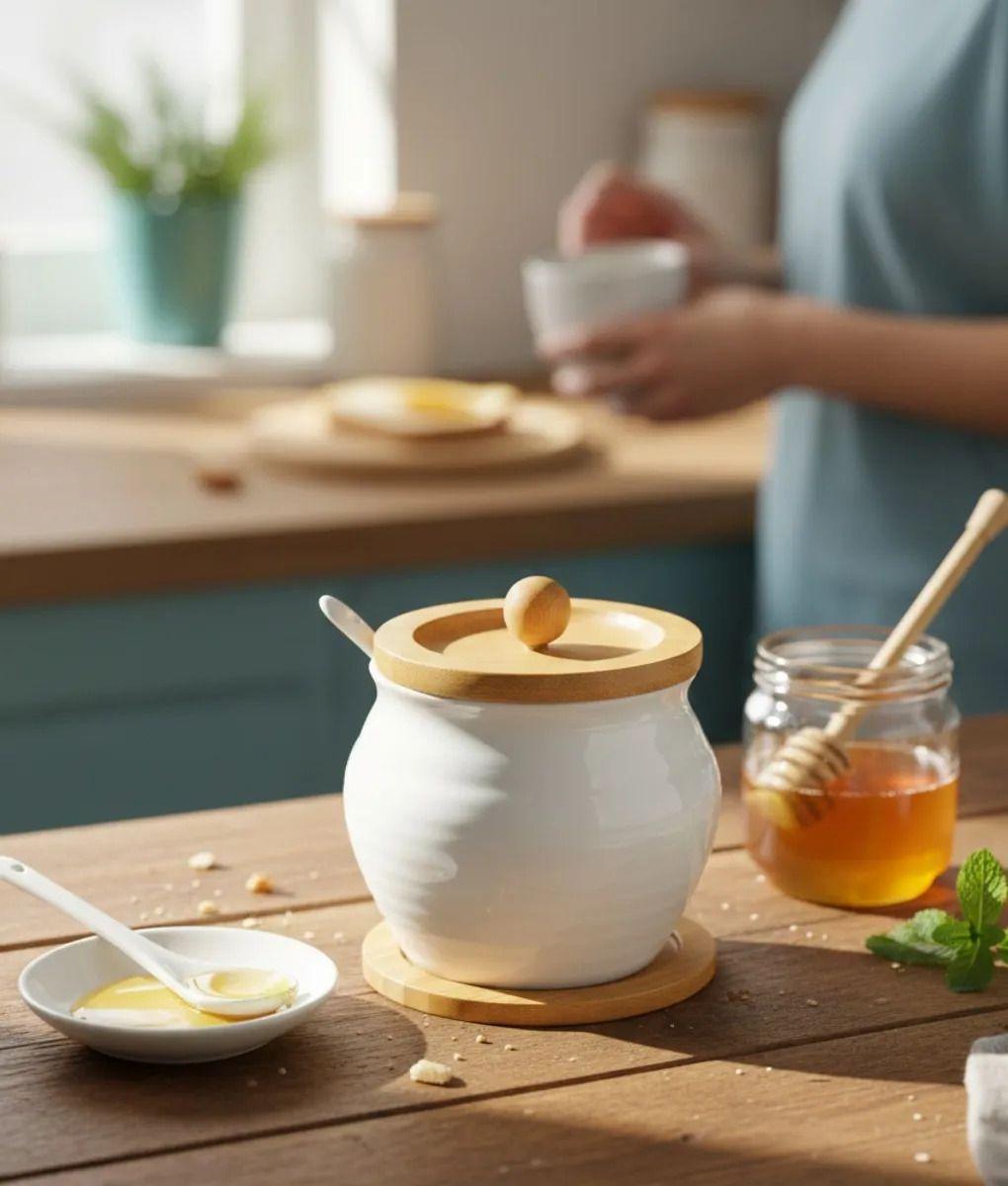 Azucarera Estilo Minimalista Tapa Base Bambú Mesa Jhn-2