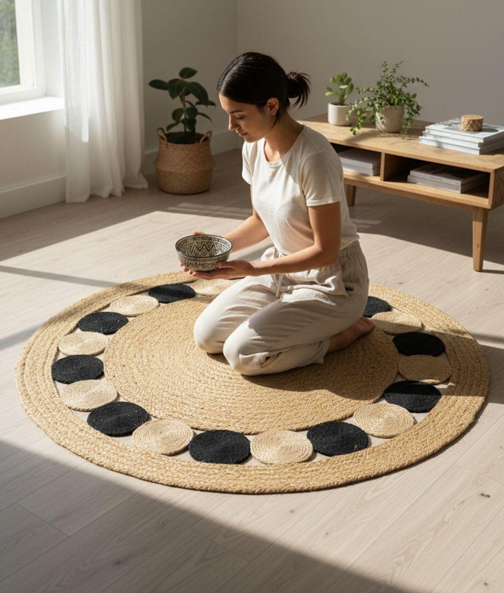 Alfombra Circular Decorativa Funcional Yute Natural Jhn-3