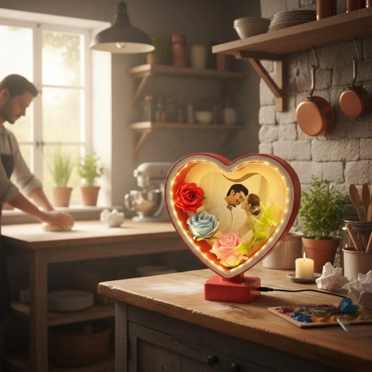 Portarretrato Decorativo Corazón Marco Foto LED 3D Jhn-4