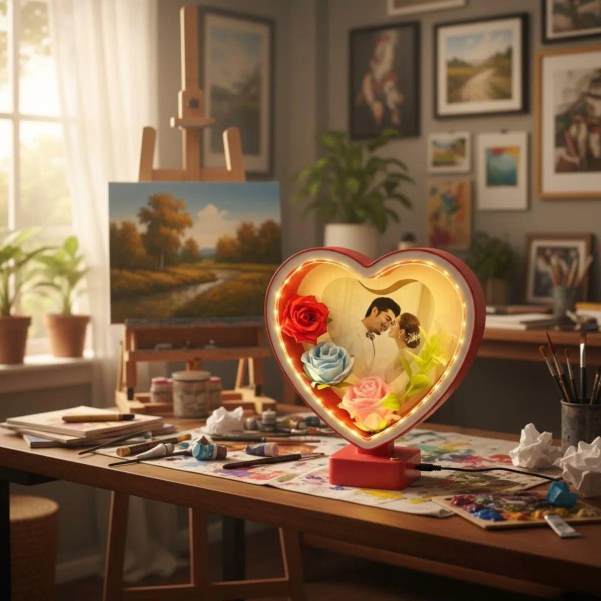 Portarretrato Decorativo Corazón Marco Foto LED 3D Jhn-5