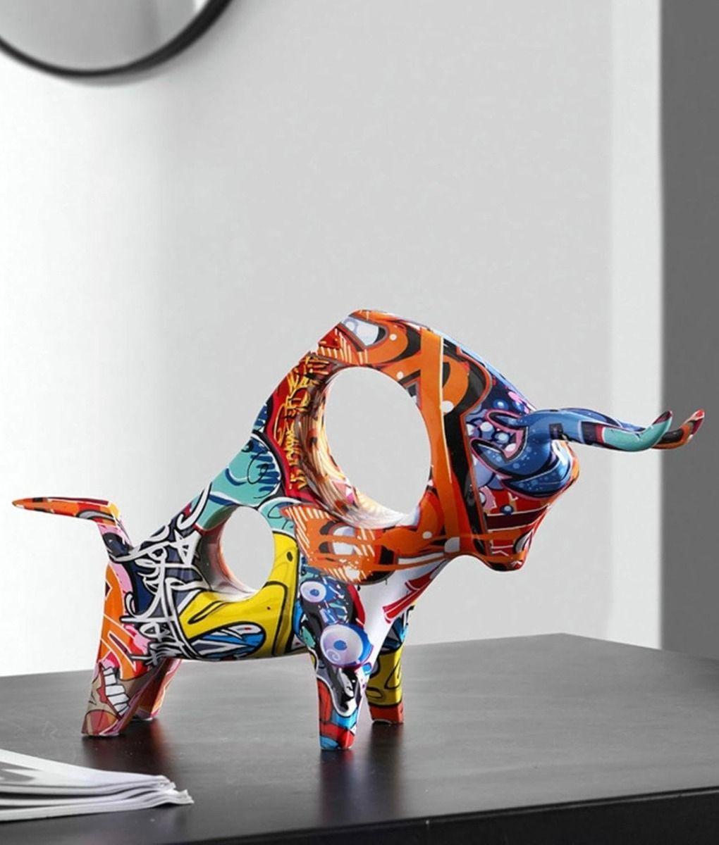 Figura Decorativa Toro Estatua Graffiti Adorno Hogar Jhn-7