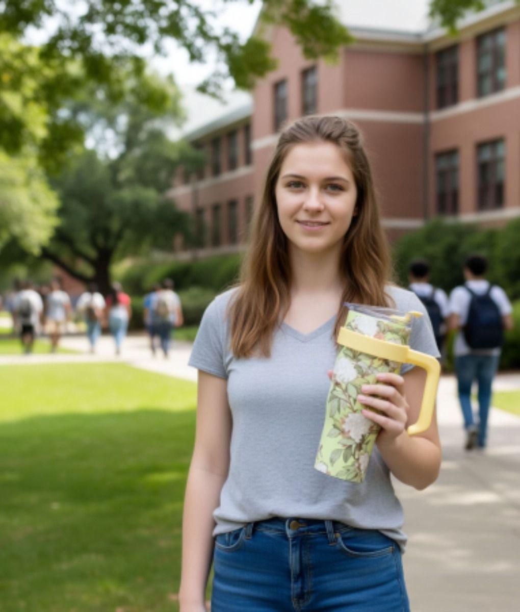 Vaso Botella Deportiva Floral Asa Funcional Ergonómico Jhn-3