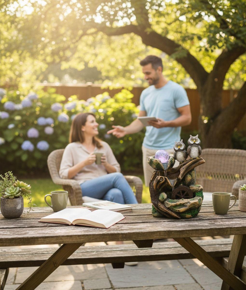 Fuente Agua Mesa Decorativa Adorno Bosque Encantado Jhn-2