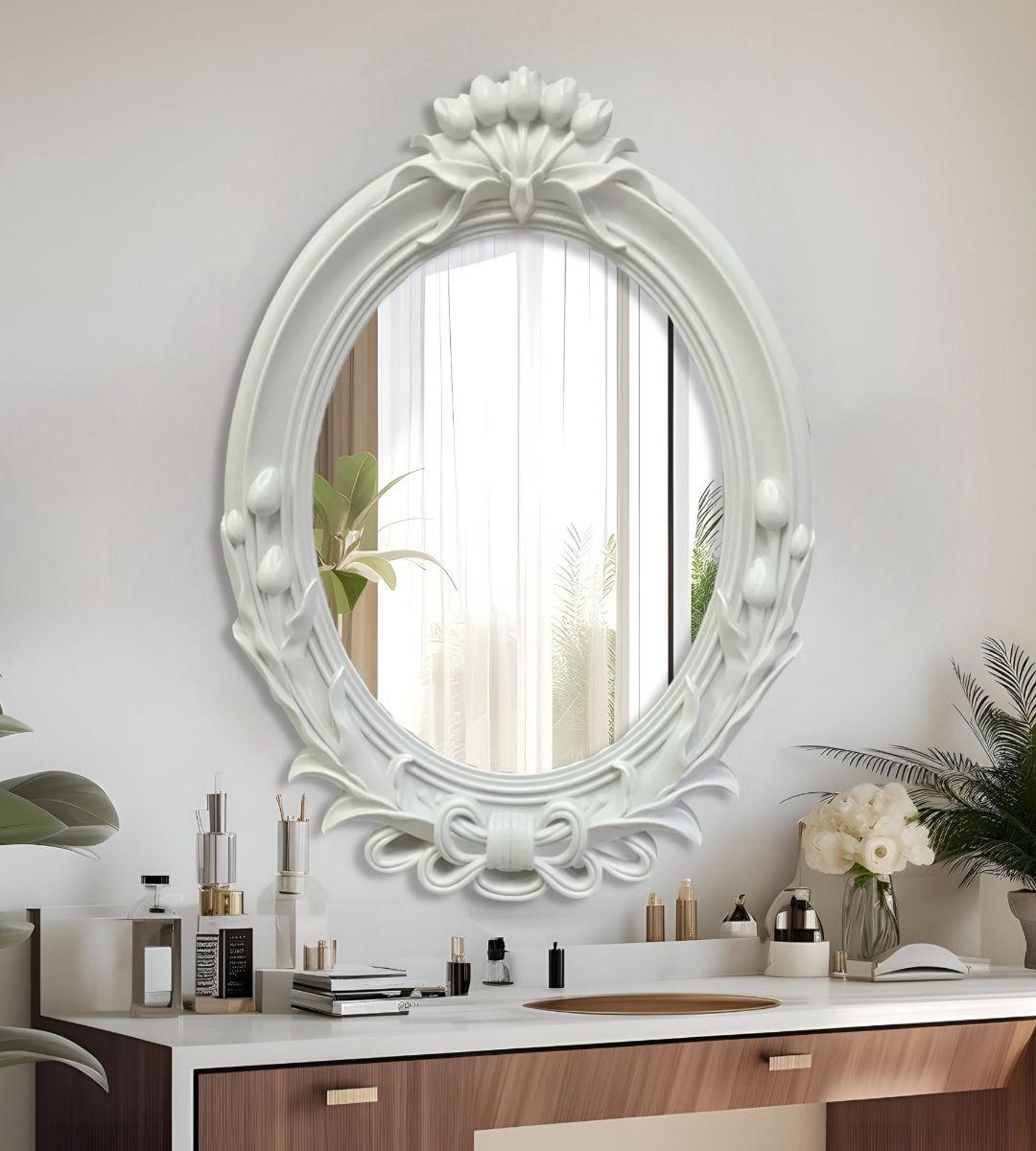 Espejo De Pared Decorativo Vintage Ovalado Blanco Jhn-7