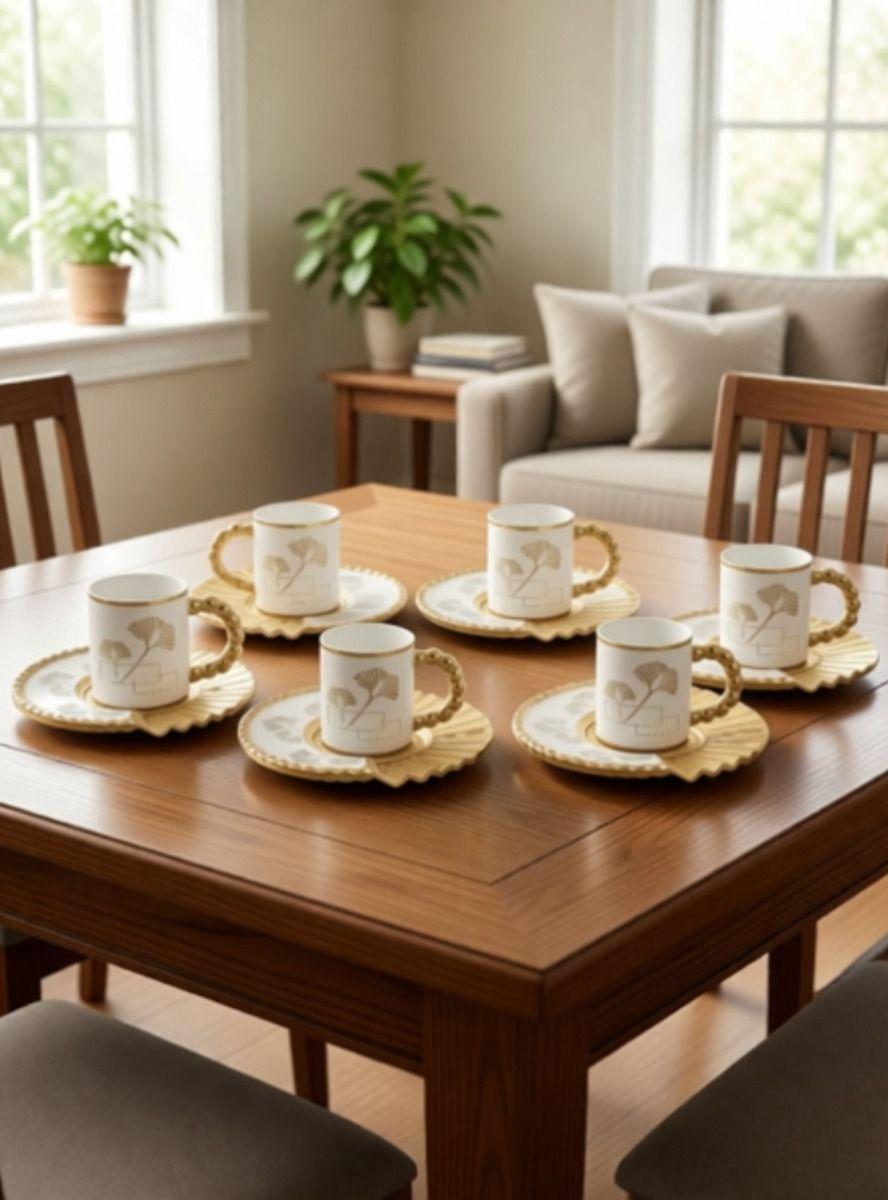 Juego Vajilla Set 6 Tazas Café Plato Decorado Adorno Jhn-7