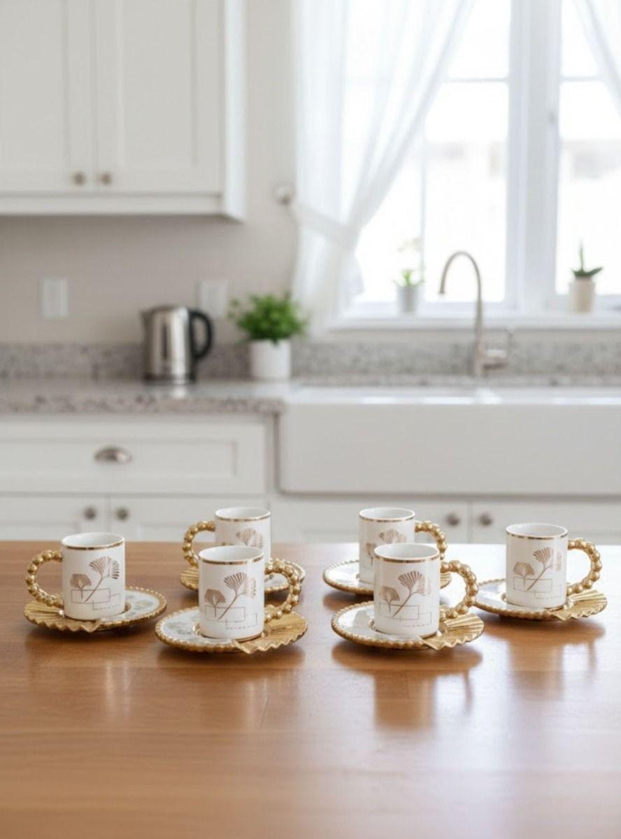 Juego Vajilla Set 6 Tazas Café Plato Decorado Adorno Jhn-9