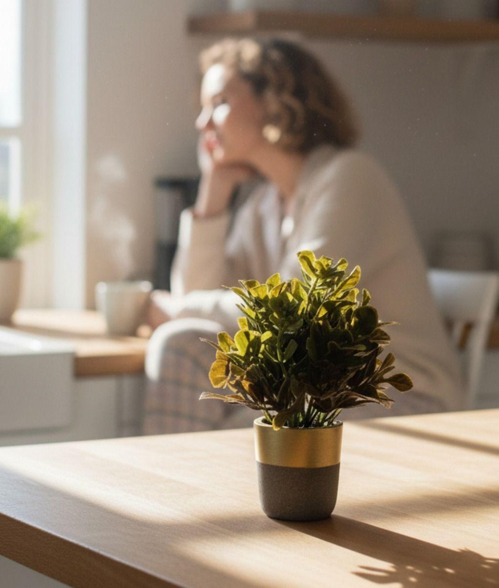 Set 2 Plantas Artificiales Decorativas Macetero Bicolor Jhn-4