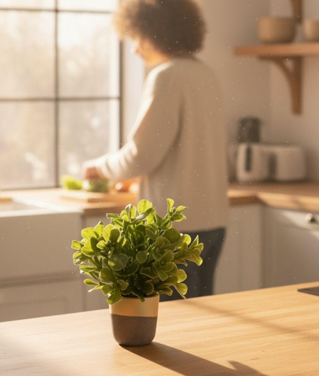 Set 2 Plantas Artificiales Decorativas Macetero Bicolor Jhn-7