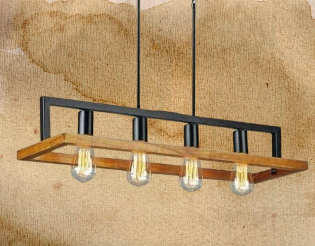 Lámpara Colgante Techo Lineal 4 Luces Metal Madera Jhn-5