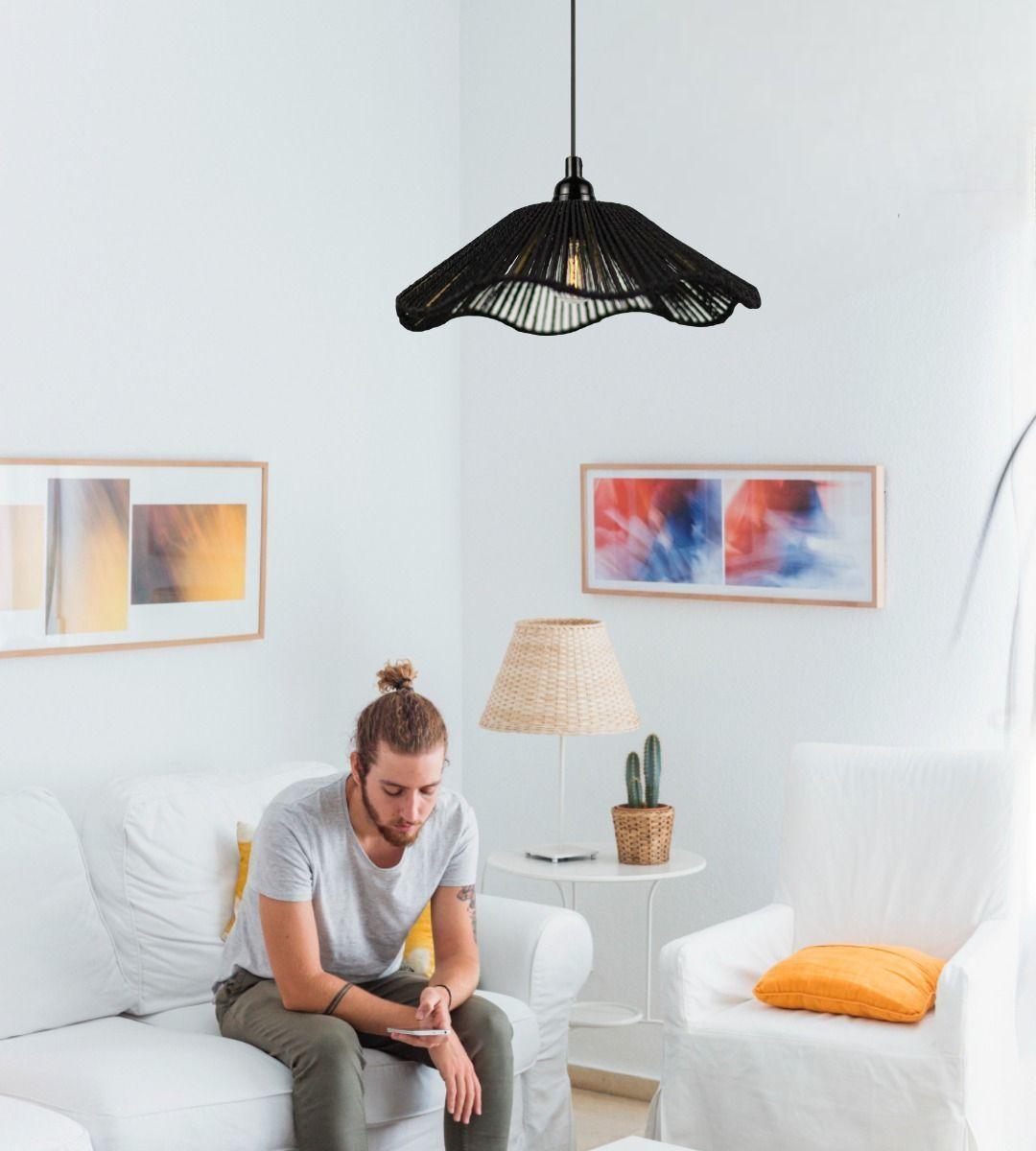 Lámpara Techo Colgante Negra Tejida Bohemio Natural Jhn-3