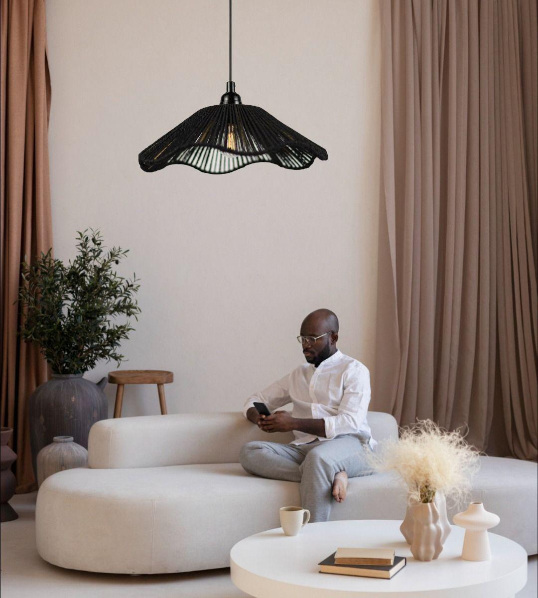 Lámpara Techo Colgante Negra Tejida Bohemio Natural Jhn-5