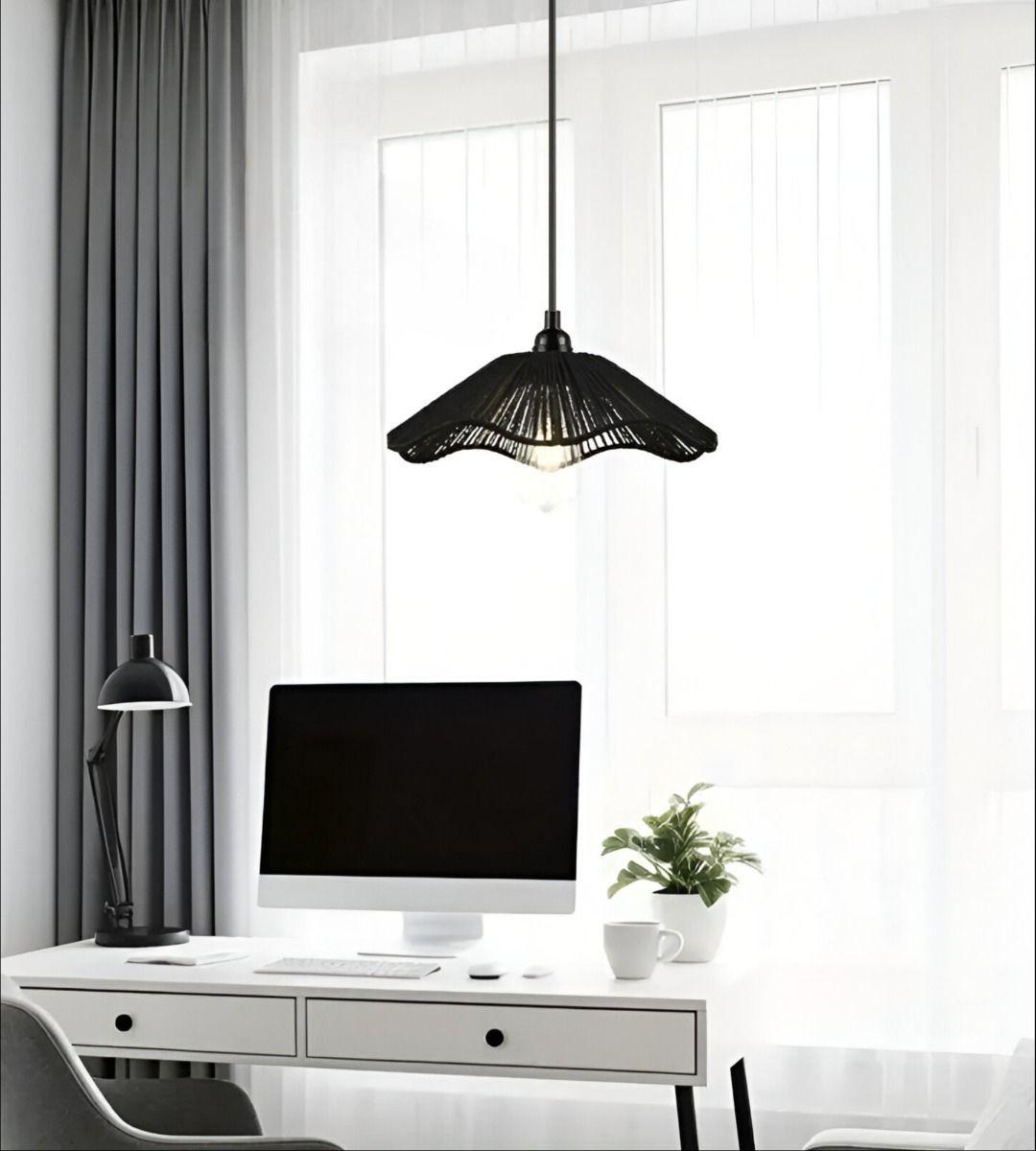 Lámpara Techo Colgante Negra Tejida Bohemio Natural Jhn-6