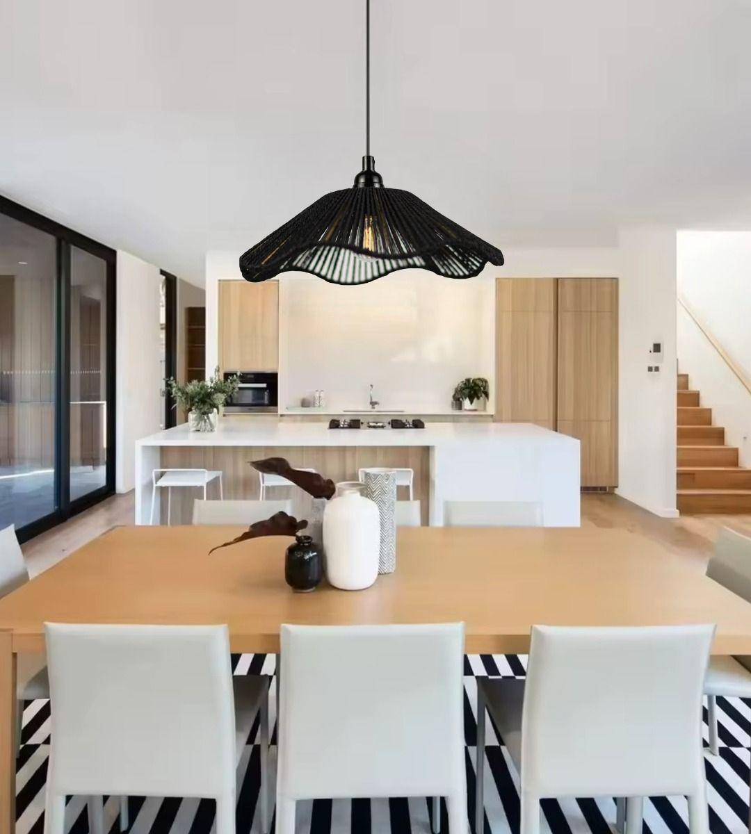 Lámpara Techo Colgante Negra Tejida Bohemio Natural Jhn-7