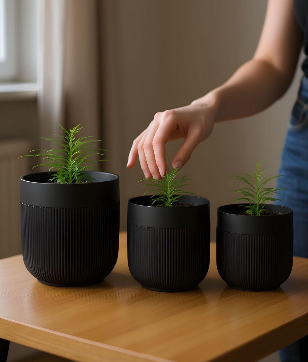 Set 3 Macetero Decorativo Acanalado Estilo Minimalista Jhn-3