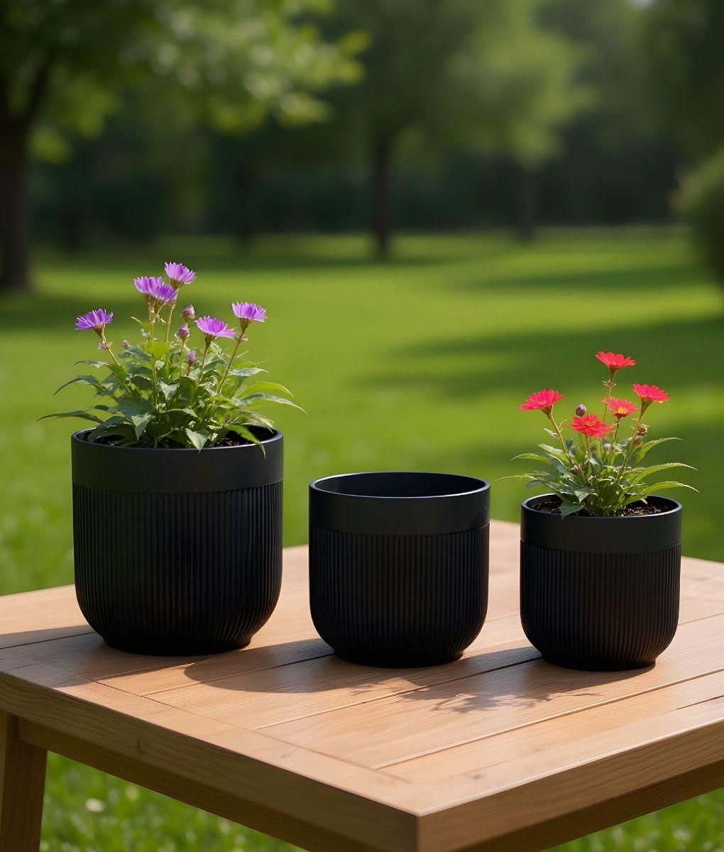 Set 3 Macetero Decorativo Acanalado Estilo Minimalista Jhn-6