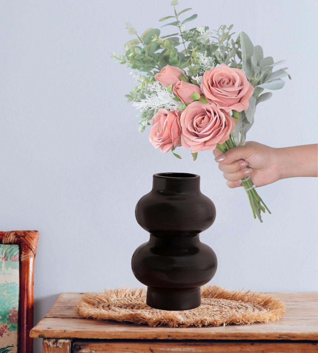 Jarrón Florero Decoración Hogar Cerámica Moderno Negro Jhn-2