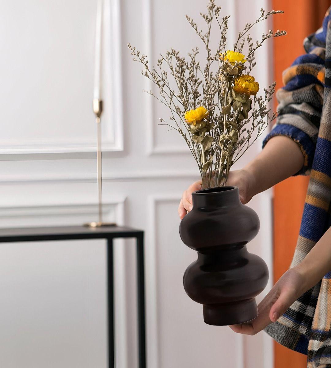 Jarrón Florero Decoración Hogar Cerámica Moderno Negro Jhn-4