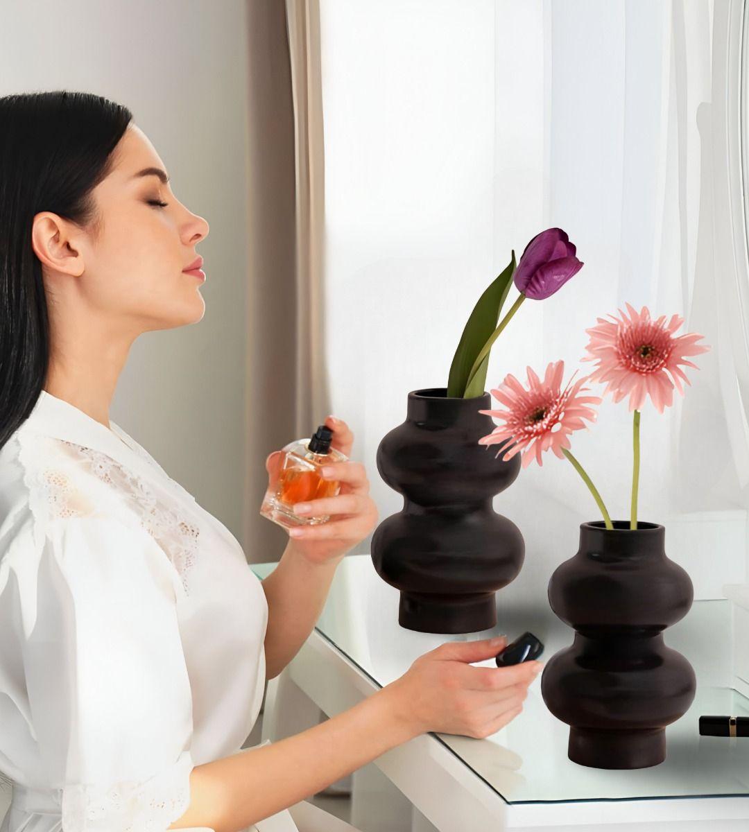 Jarrón Florero Decoración Hogar Cerámica Moderno Negro Jhn-5