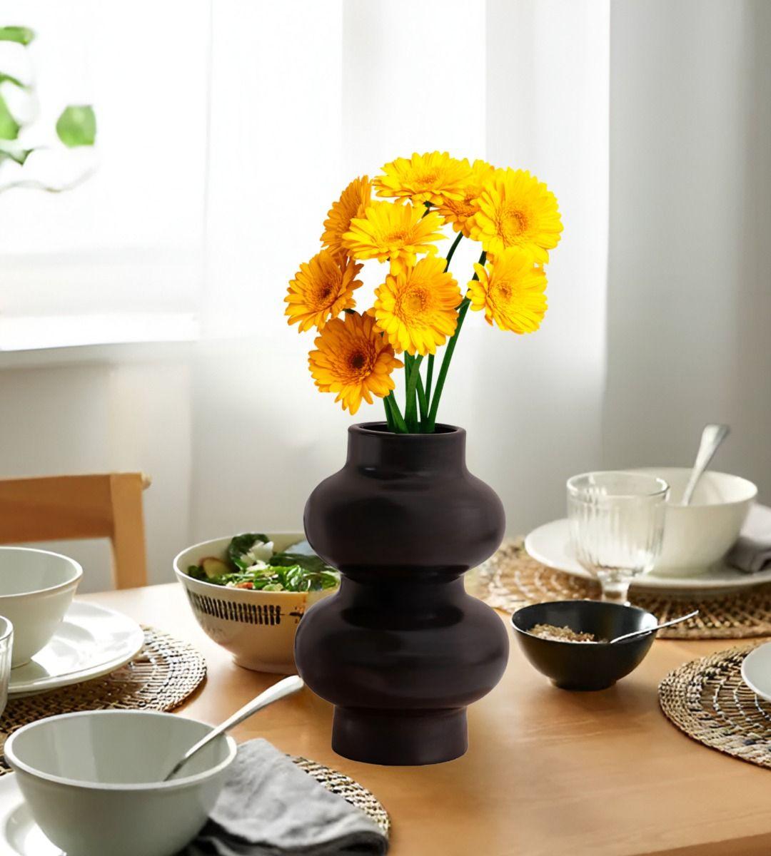 Jarrón Florero Decoración Hogar Cerámica Moderno Negro Jhn-8