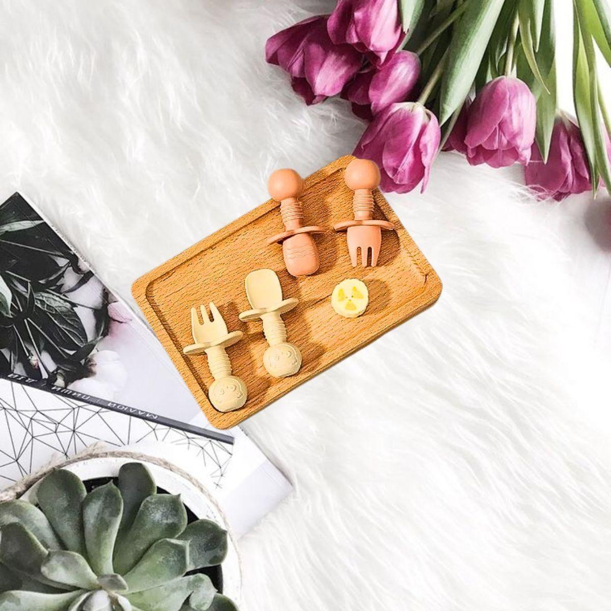 Set 3 Cubierto + Cuchara Silicona Entrenamiento Bebes Lau-3