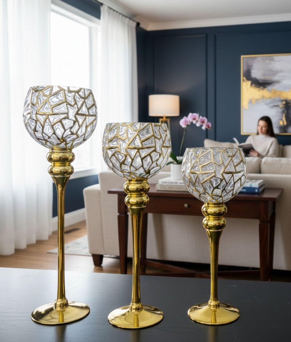 Set 3 Portavelas Copa Lujo Escultural Evento Centro Mesa Jhn-4