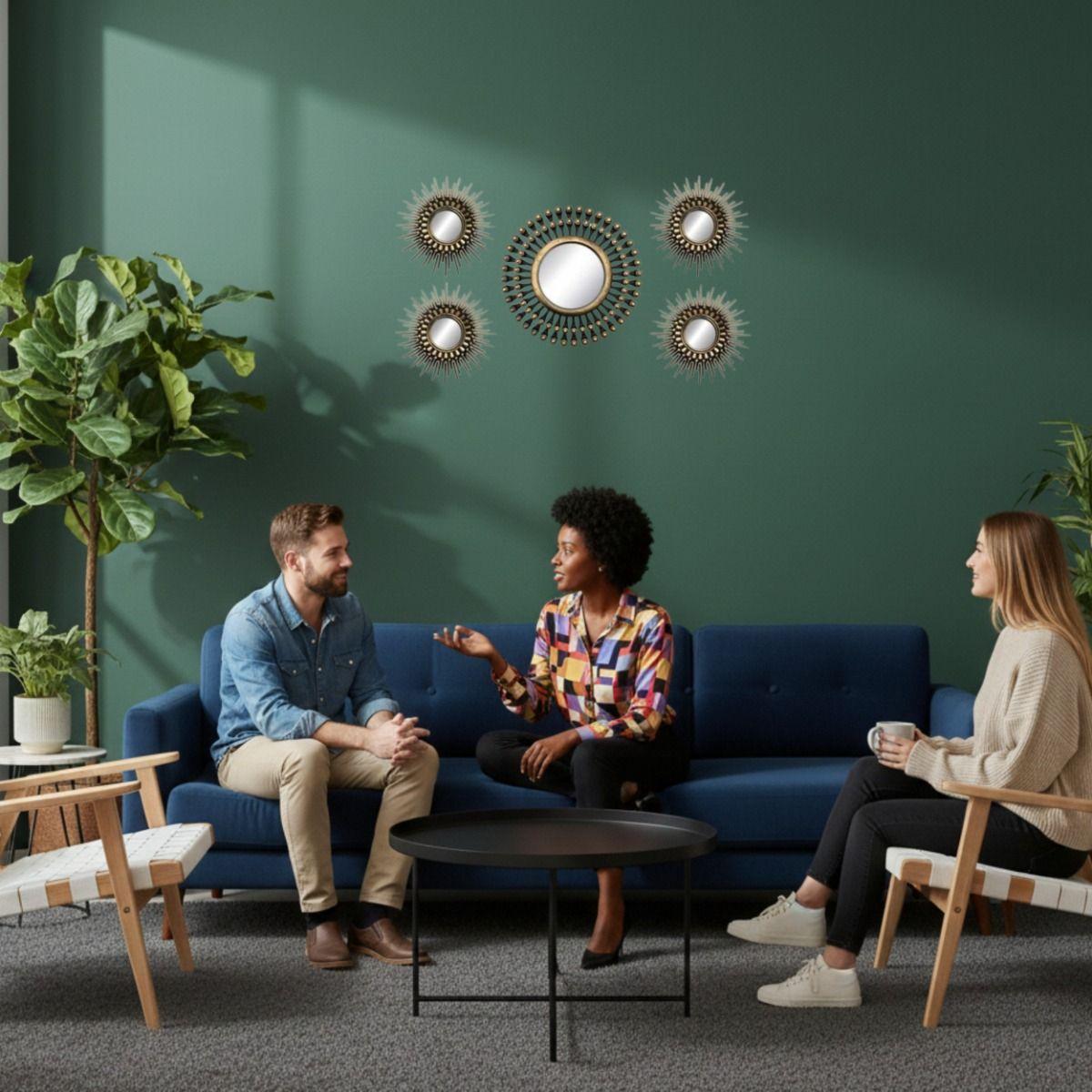 Set 5 Pza Espejo Pared Decorativo Mural Rayos Sol Jhn-2