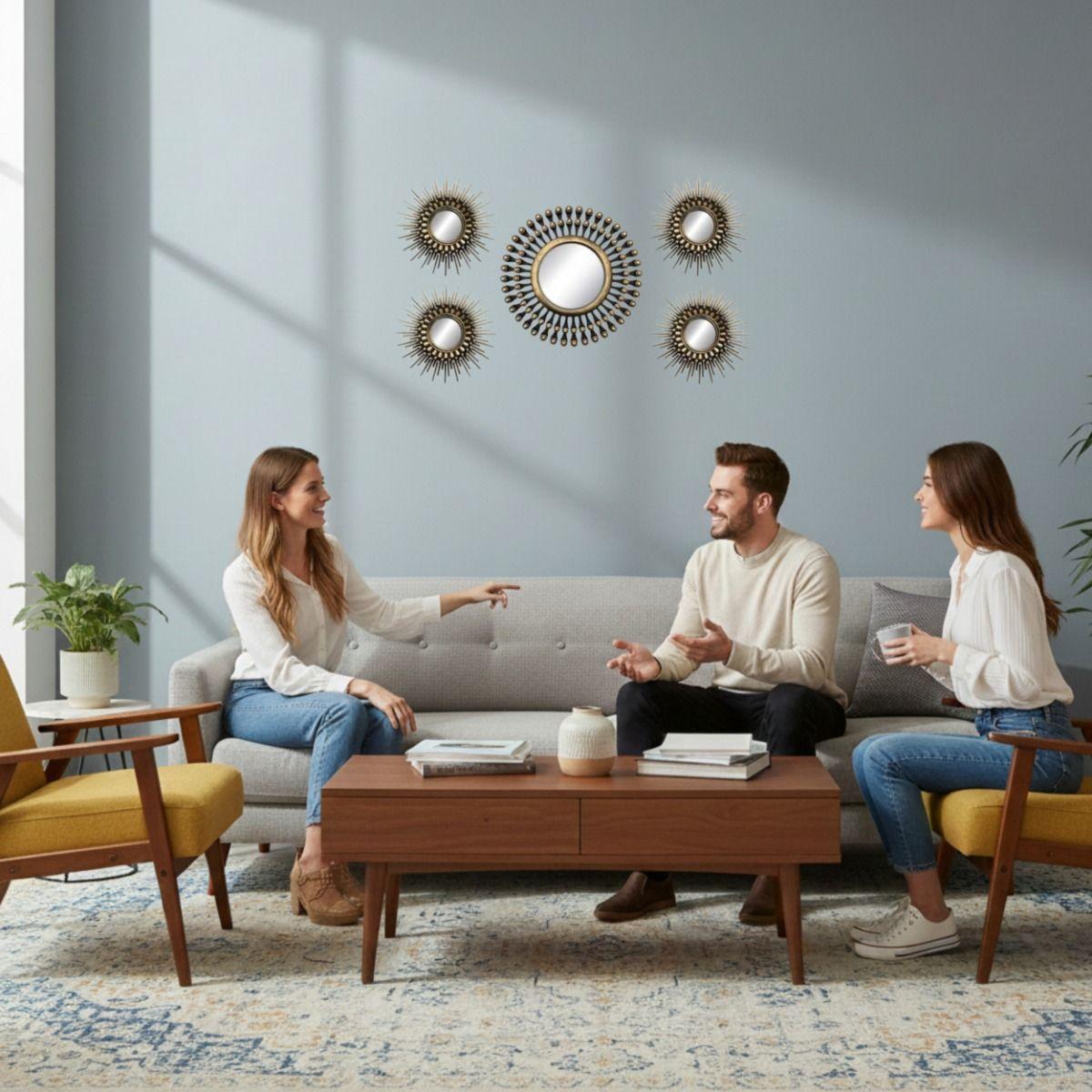 Set 5 Pza Espejo Pared Decorativo Mural Rayos Sol Jhn-3