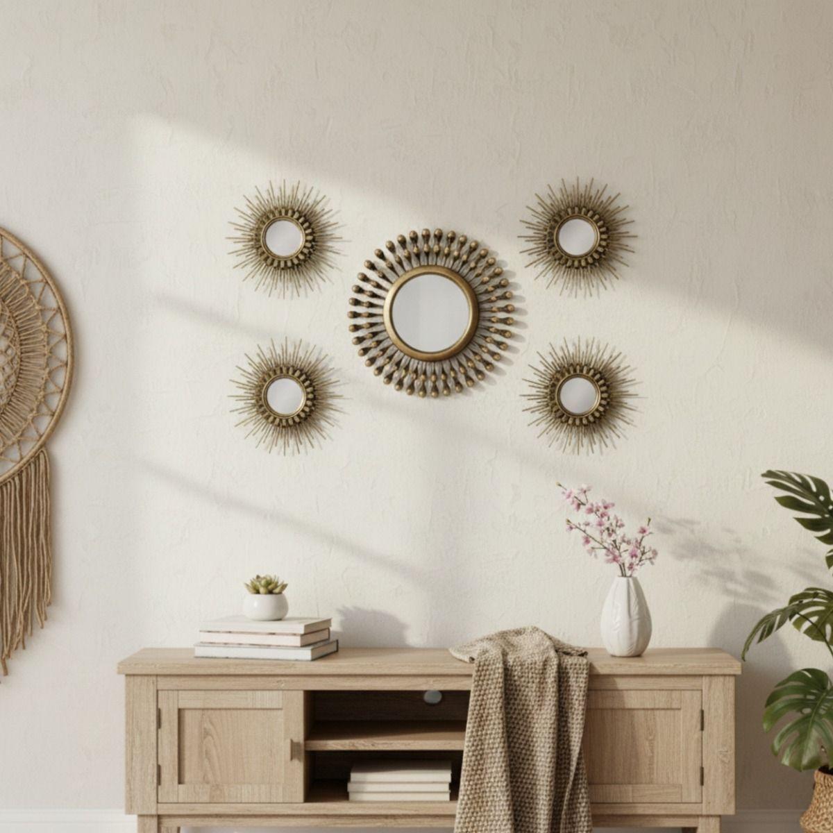 Set 5 Pza Espejo Pared Decorativo Mural Rayos Sol Jhn-9