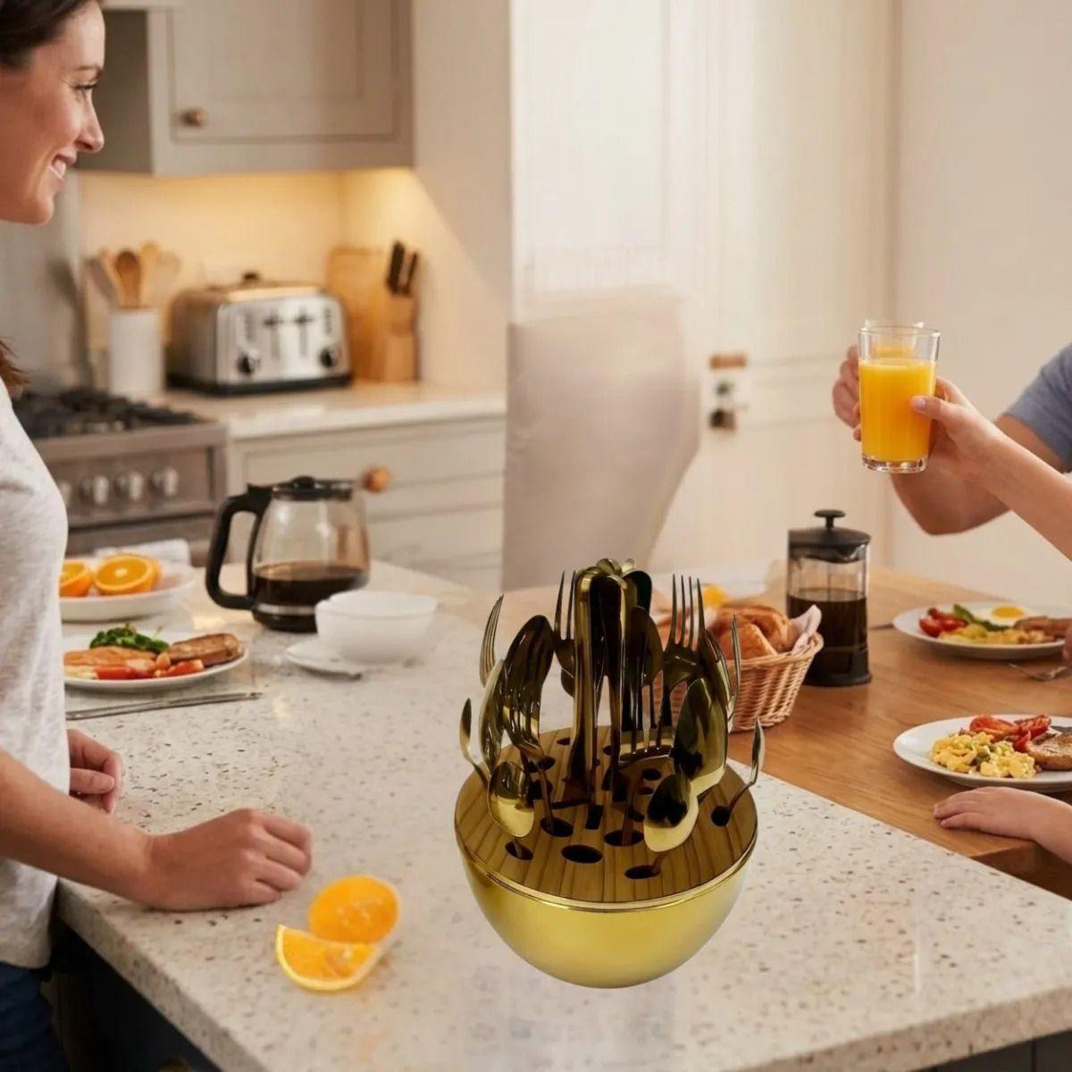 Set Cubiertos Lujo Estuche Diseño Ovoide Elegante Cocina ALJ-4
