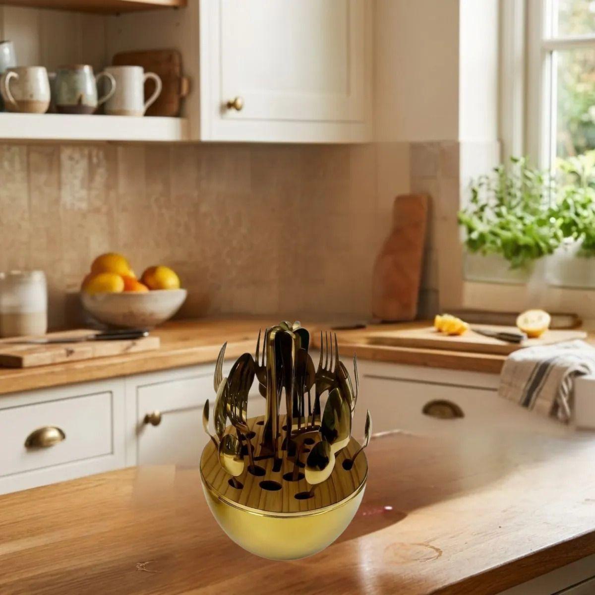 Set Cubiertos Lujo Estuche Diseño Ovoide Elegante Cocina ALJ-6