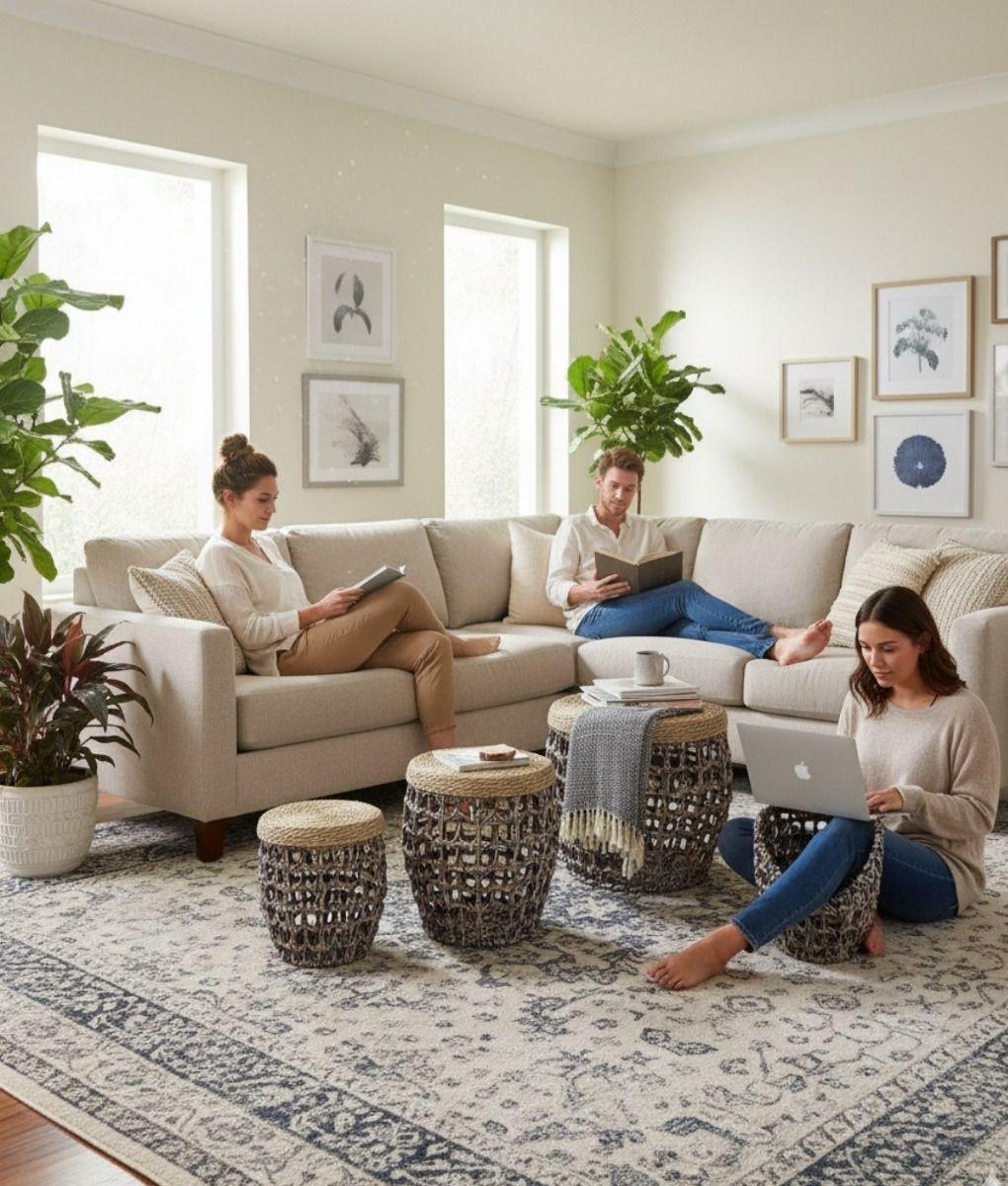 Set 3 Taburetes Auxiliares Decorativos Estilo Natural Jhn-3