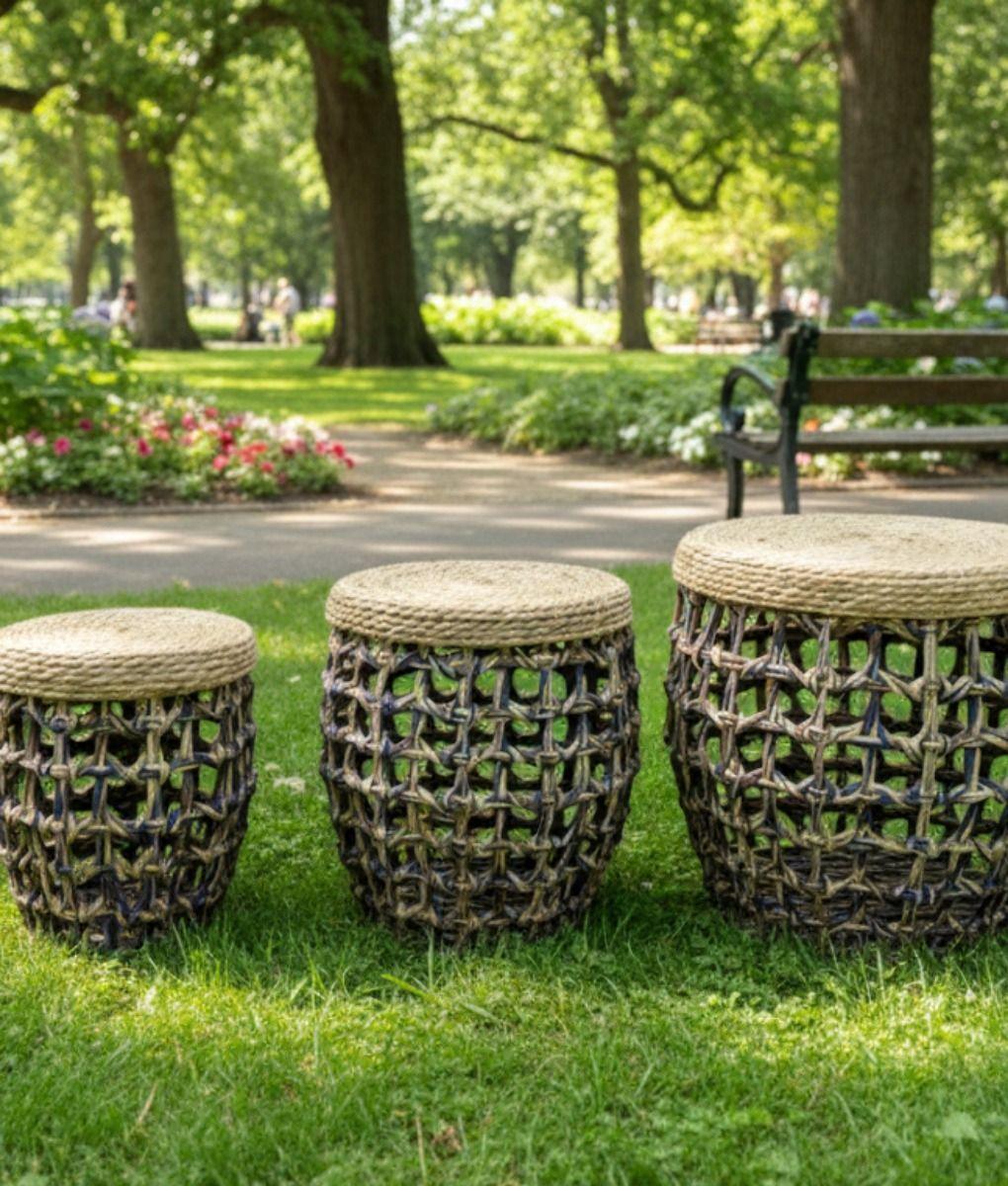 Set 3 Taburetes Auxiliares Decorativos Estilo Natural Jhn-7